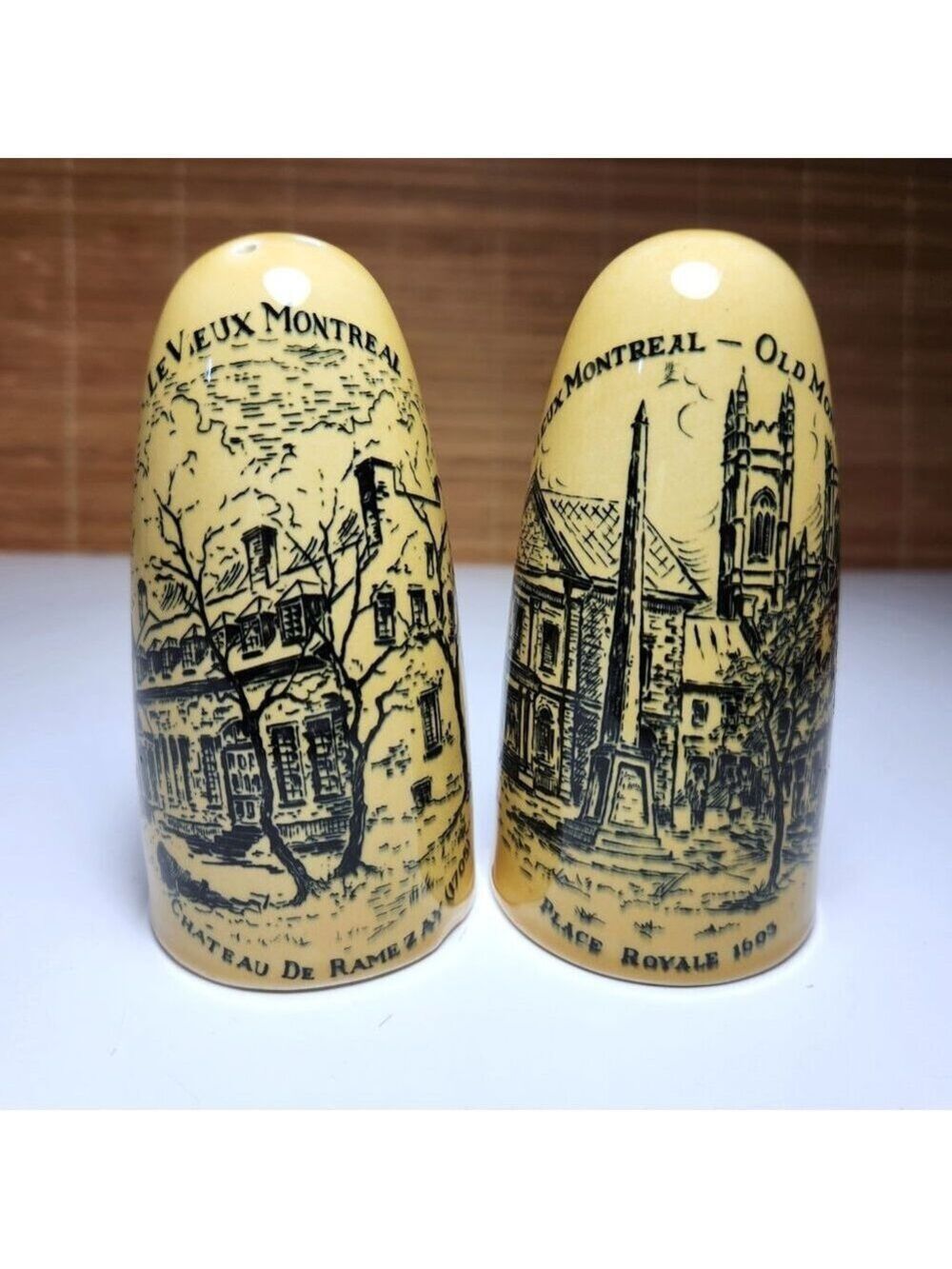 Old Montreal Salt and Pepper Shakers Ironstone Made in England Vintage Rare Retr